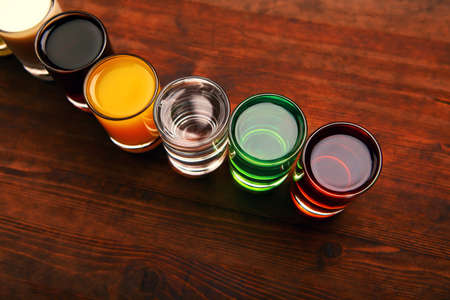 alcohol shot glass tableの写真素材