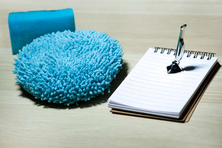 sponge wooden table nobody nobodyの写真素材