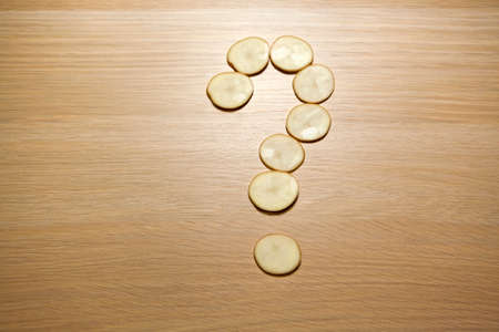 cut potato question mark table nobodyの写真素材
