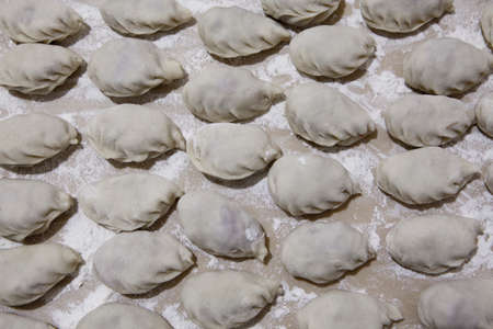 handmade meat dumpling table backgroundの写真素材