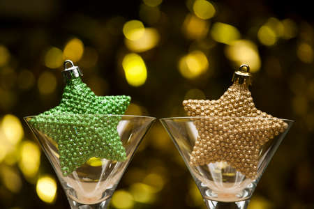 cocktail glass star gold bokehの写真素材