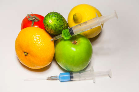 nitrate syringe fruit vegetable white backgroundの写真素材