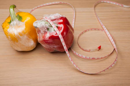 vegetable pepper wooden table backgroundの写真素材