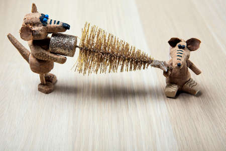 fir tree rat wooden table background