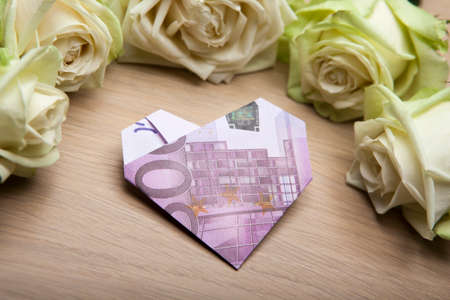 money rose flower table backgroundの写真素材