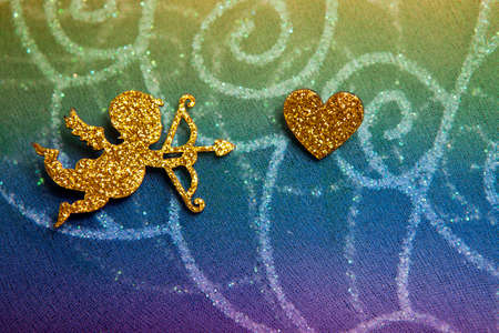 gold cupid heart textile background