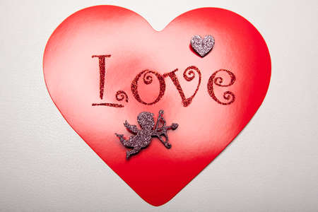 cupid heart white leather background