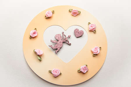 cupid heart flower leather background