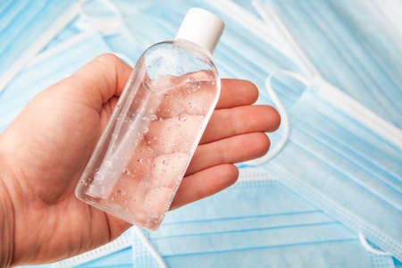 hand bottle medical mask backgroundの写真素材