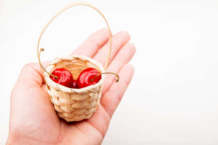 image of cherry basket handの写真素材