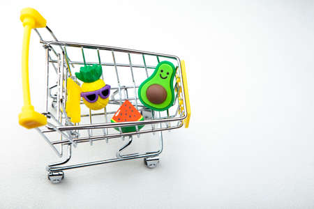 image of trolley fruit white background