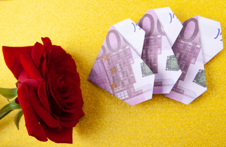 image of flower money gold backgroundの写真素材
