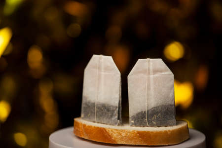 image of bread tea pocket dark backgroundの写真素材