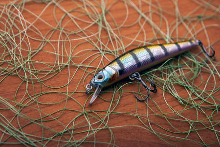image of fishing bait rope wooden desk background