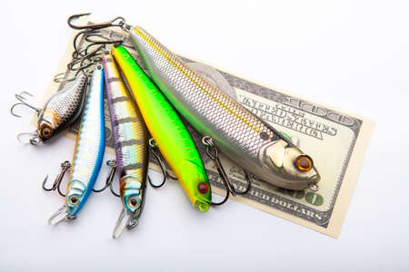 image of fishing bait money white backgroundの写真素材