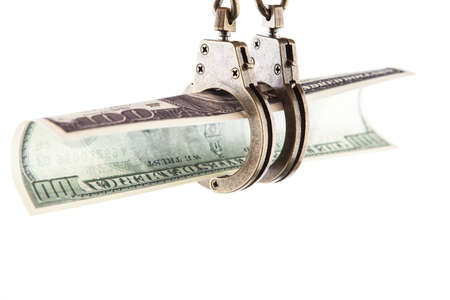 image of money handcuffs white background