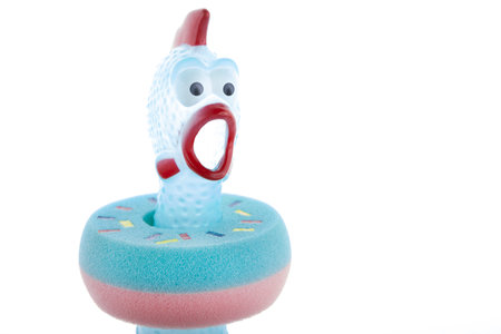 image of rubber chicken sponge white background