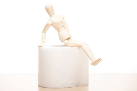 image of toilet paper wooden figure white background
