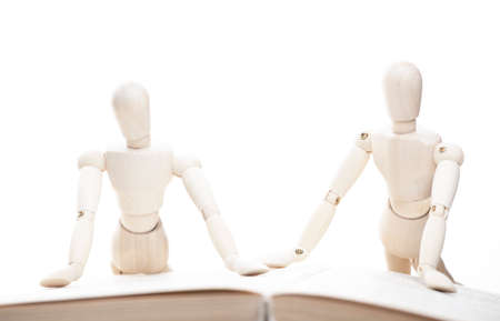 image of wooden figure book white background
