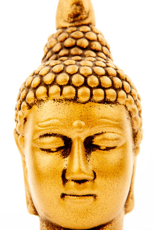 image of gold buddha head white backgorundの写真素材