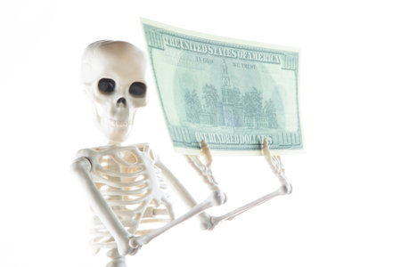image of skeleton money banknote white background