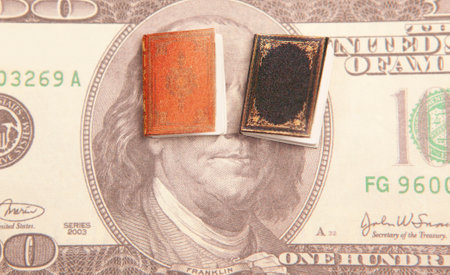 miniature book money banknote backgroundの写真素材