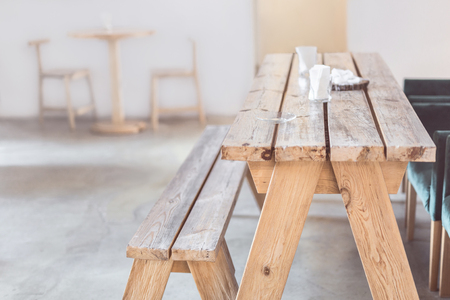 Wooden bench and table indoorの写真素材