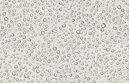 Seamless texture of water drops on grey metal background. Small various drops with shadows on gray metalic paint. Flat view. Clear abstract water background with copyspace.の写真素材
