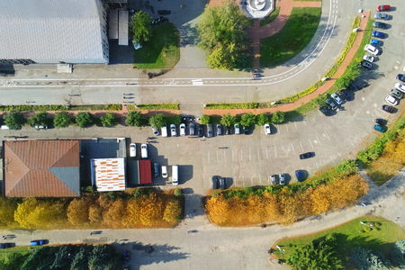 Aerial view of Kiev park and old famous exhibition complex VDNH. Metropolis Ukraine capital panoramic scenic autumn drone photo.の写真素材