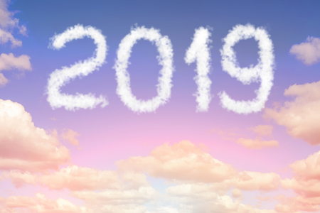 Dramatic sunset or sunrise cloudscape with 2019 text. Christmas and new year celebration concept.の写真素材