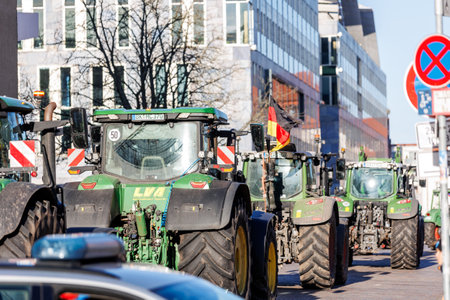 Farmers union protest strike against german government policy, Magdeburg, Germany.のeditorial素材
