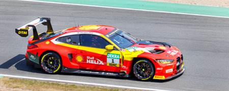 Oschersleben, Germany, May 28, 2023: Scenic motion blur view fast LAMBORGHINI HURACAN GT3 EVO 2 DTM...