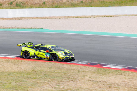 Oschersleben, Germany, May 28, 2023: Scenic motion blur view fast LAMBORGHINI HURACAN GT3 EVO 2 DTM at Oschersleben Motorsport Arena race track. European motors auto sport competitionのeditorial素材