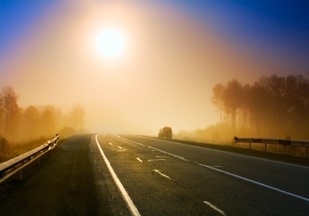 Landscape with road and sunriseの写真素材