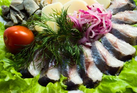 Herring with potatoes and tomato  の写真素材