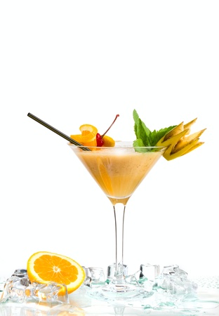 cocktail and ice isolated on white backgroundの写真素材