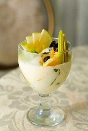 Tasty ice-cream with fruitの写真素材