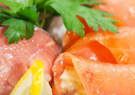 Cooked salmon fillets in assortment