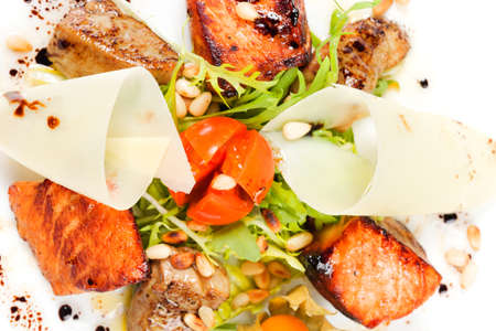 salad with salmon and seafoodの写真素材