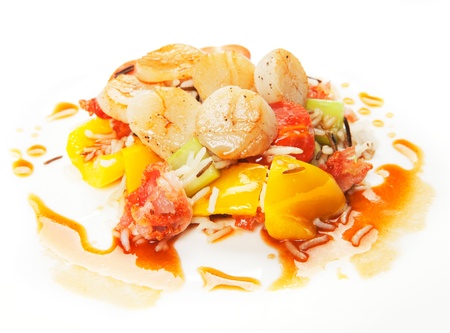 salad with salmon and seafoodの写真素材