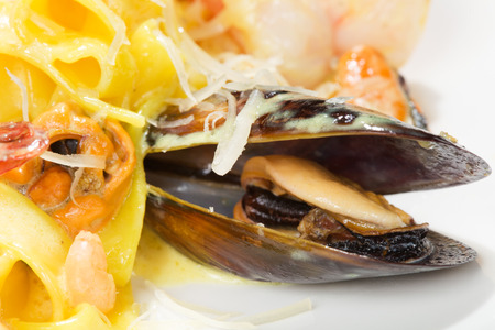 noodles with seafoodの写真素材