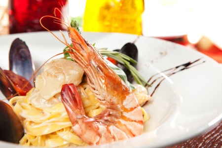 spaghetti with seafoodの写真素材