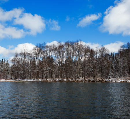 winter landscape with riverの写真素材