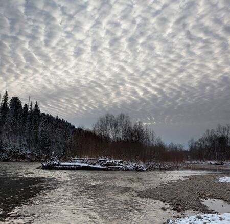 winter landscape with riverの写真素材