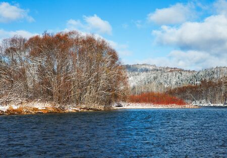 winter landscape with riverの写真素材