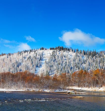 winter landscape with riverの写真素材