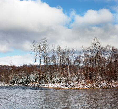 winter landscape with riverの写真素材