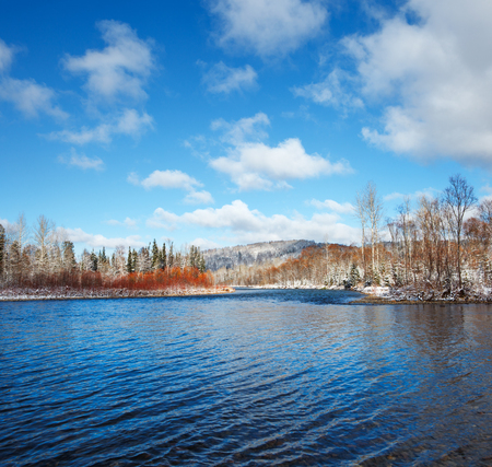winter landscape with riverの写真素材