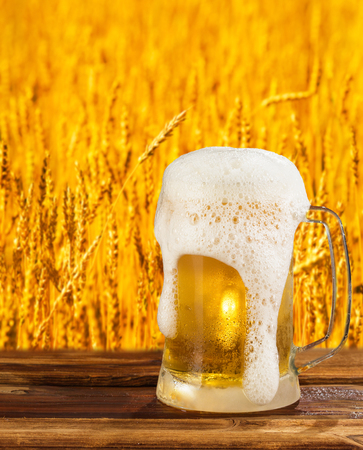 cold mug of beer in a landscapeの写真素材