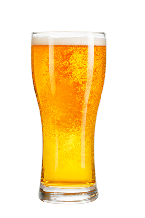 cold mug of beer with foam isolated on white backgroundの写真素材